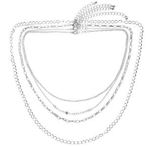 New Solutions Silvertone Finish Chain Necklace Set, 4 Pieces